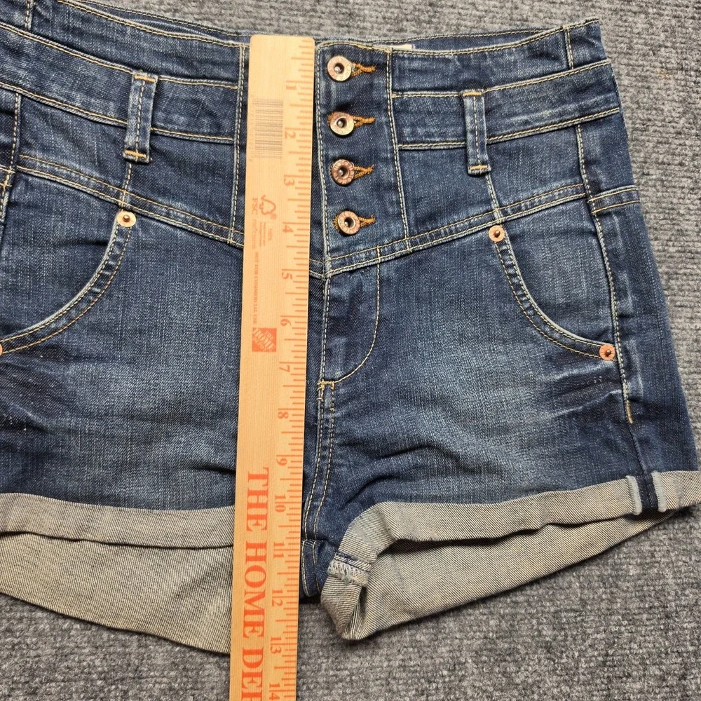: Topshop MOTO High Waisted Corset Denim Shorts Womens US 4 W26 Dark Wash Cuffed